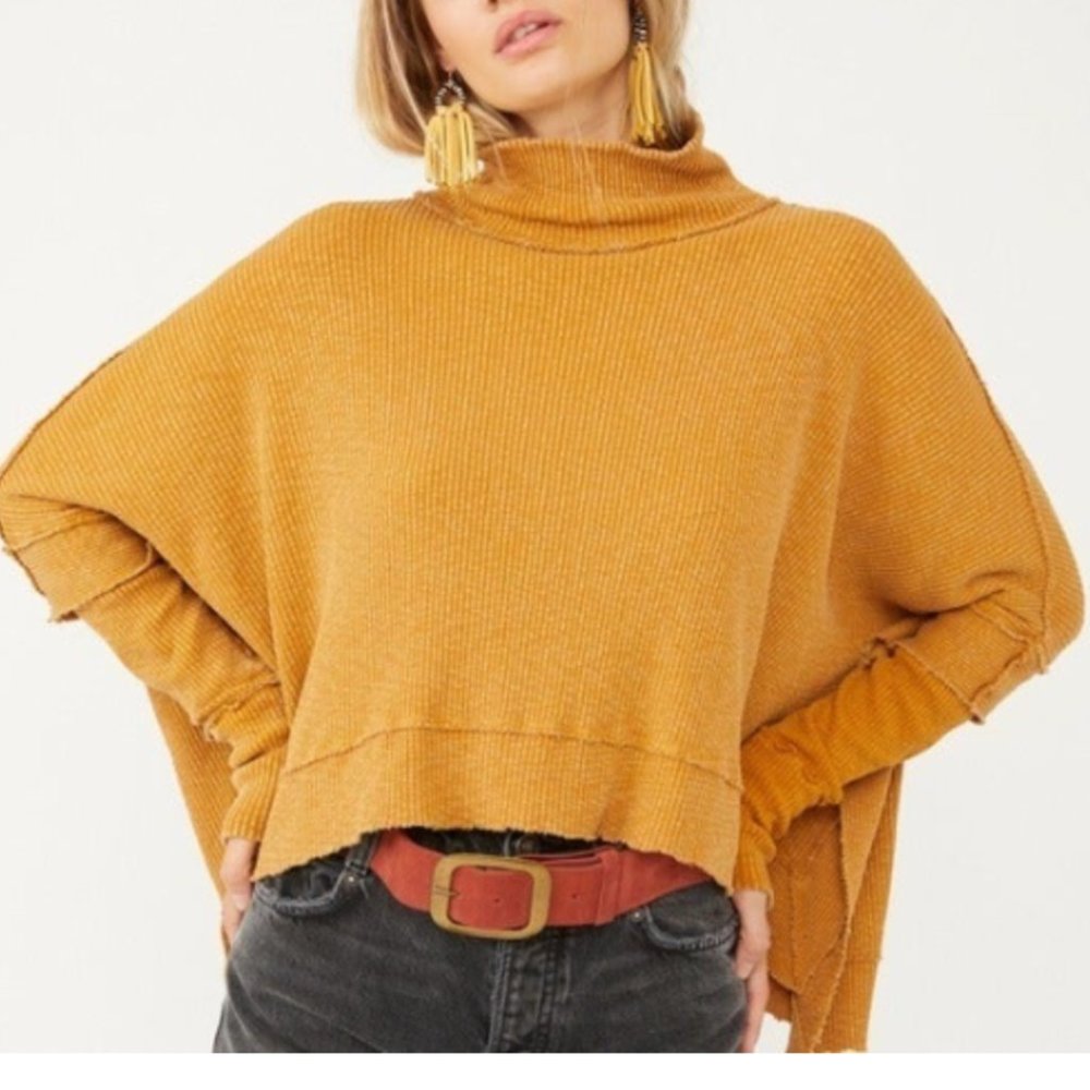 Free People Moon Daisy Thermal Pullover in Turmeric